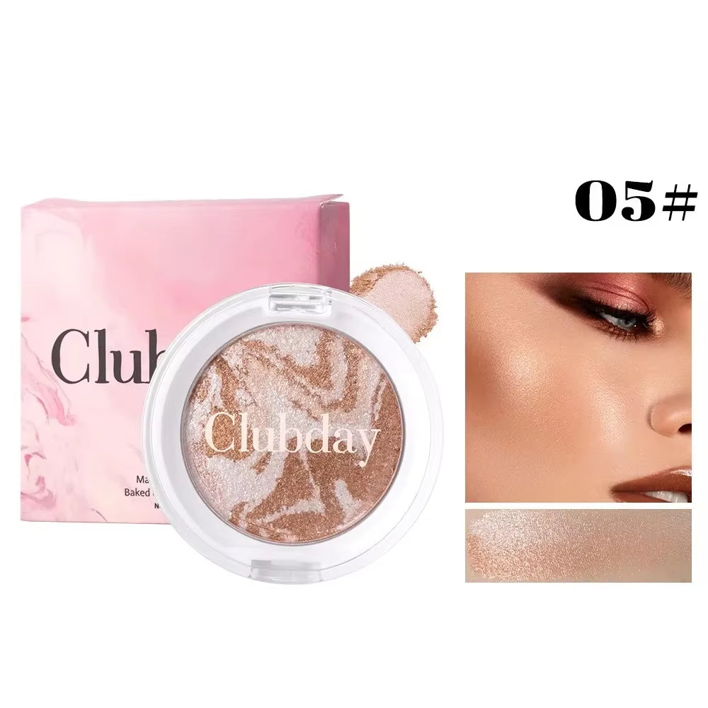 Pearly Blush Marble Pattern Face Baked Brighten Blush Highlight Long-Lasting Natural Highgloss High Pigment Contour Face Makeup