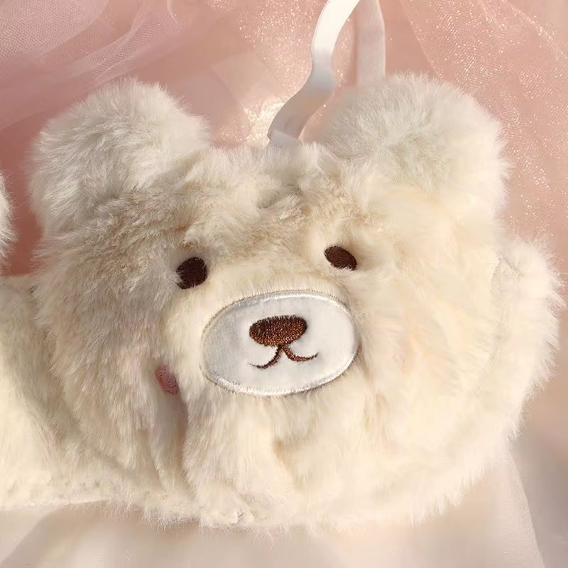 Soft and Cute Bear Japanese-Style Lingerie for Women, Autumn and Winter Cartoon Plush Comfortable and Adorable Girl Bra