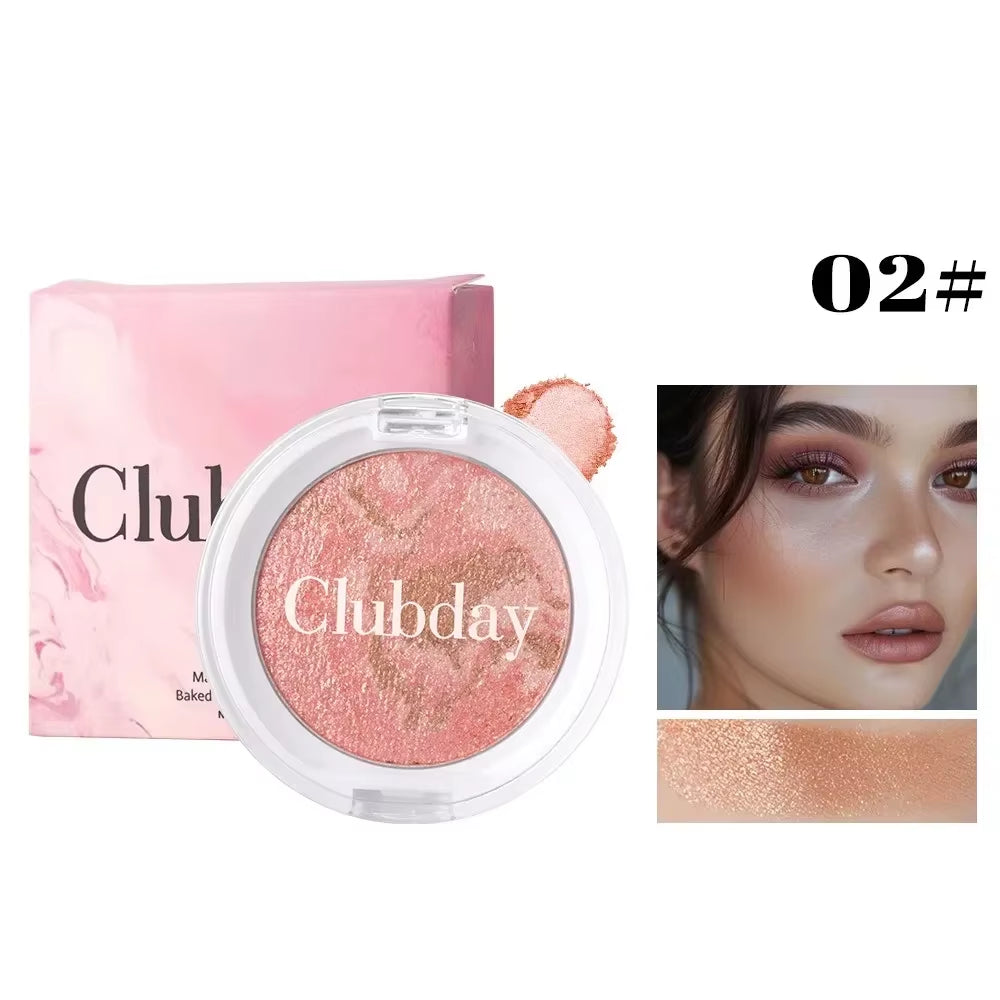 Pearly Blush Marble Pattern Face Baked Brighten Blush Highlight Long-Lasting Natural Highgloss High Pigment Contour Face Makeup