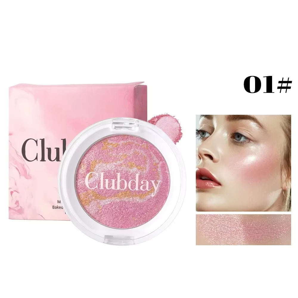 Pearly Blush Marble Pattern Face Baked Brighten Blush Highlight Long-Lasting Natural Highgloss High Pigment Contour Face Makeup