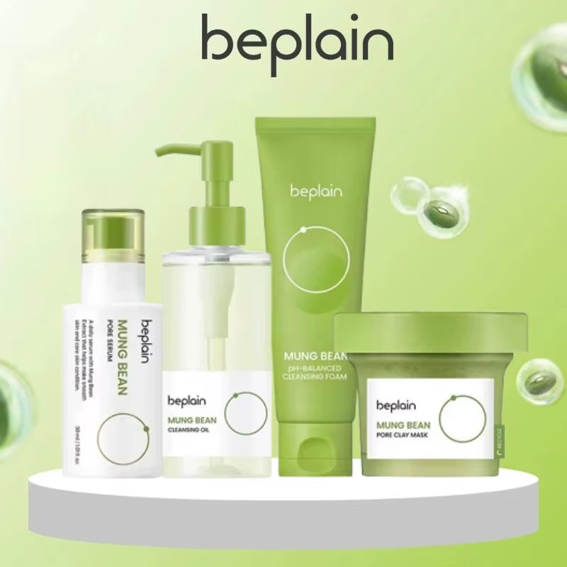 Beplain Green Bean Sensitive Skin Gentle Facial Cleanser 80Ml+Mud Mask 120Ml+Makeup Removal Oil 200Ml Care Set