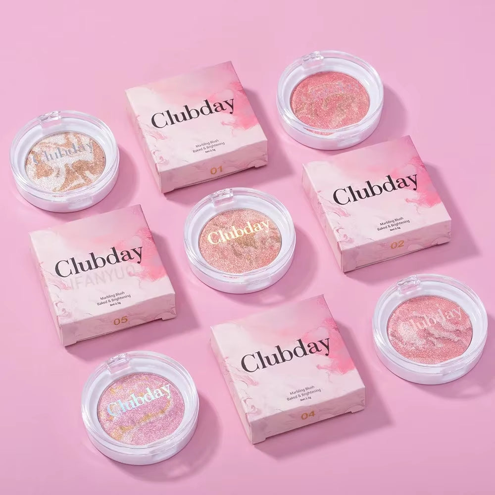 Pearly Blush Marble Pattern Face Baked Brighten Blush Highlight Long-Lasting Natural Highgloss High Pigment Contour Face Makeup