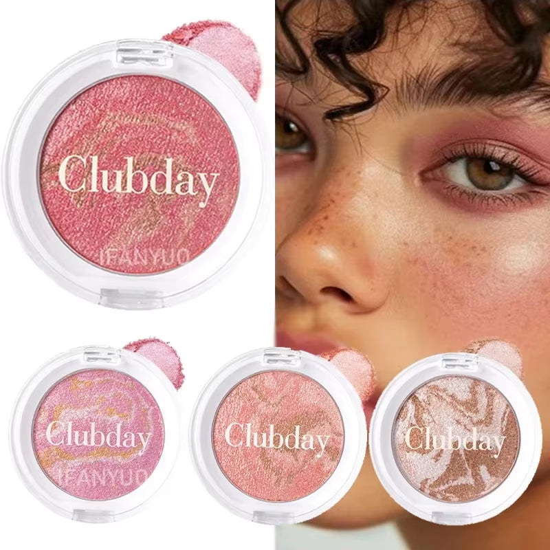 Pearly Blush Marble Pattern Face Baked Brighten Blush Highlight Long-Lasting Natural Highgloss High Pigment Contour Face Makeup