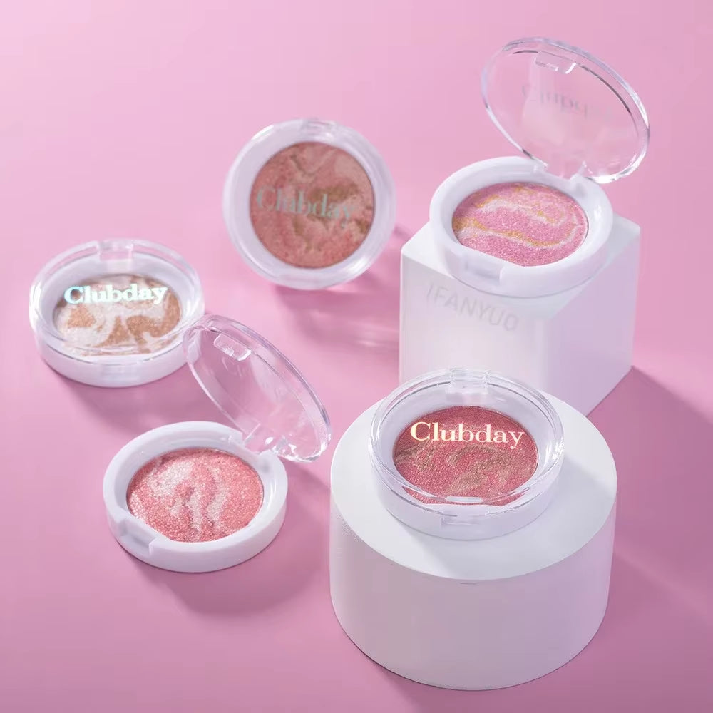 Pearly Blush Marble Pattern Face Baked Brighten Blush Highlight Long-Lasting Natural Highgloss High Pigment Contour Face Makeup