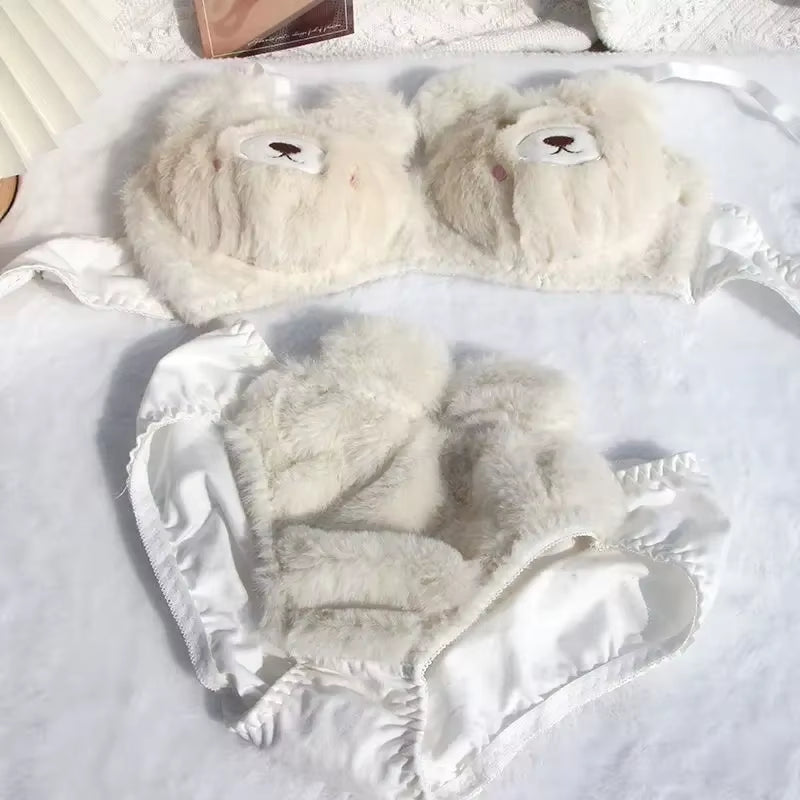 Soft and Cute Bear Japanese-Style Lingerie for Women, Autumn and Winter Cartoon Plush Comfortable and Adorable Girl Bra