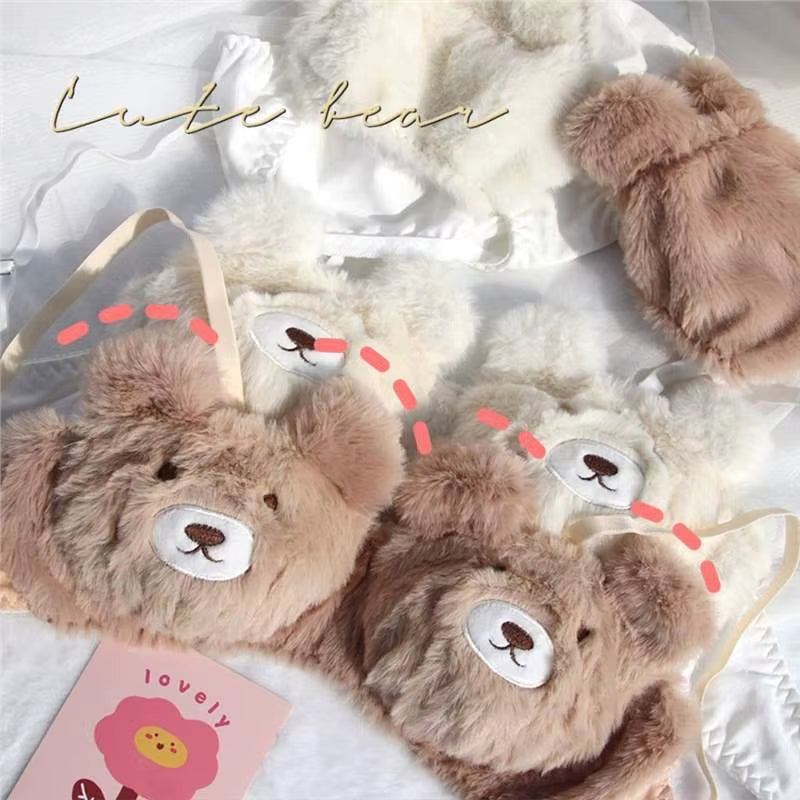Soft and Cute Bear Japanese-Style Lingerie for Women, Autumn and Winter Cartoon Plush Comfortable and Adorable Girl Bra