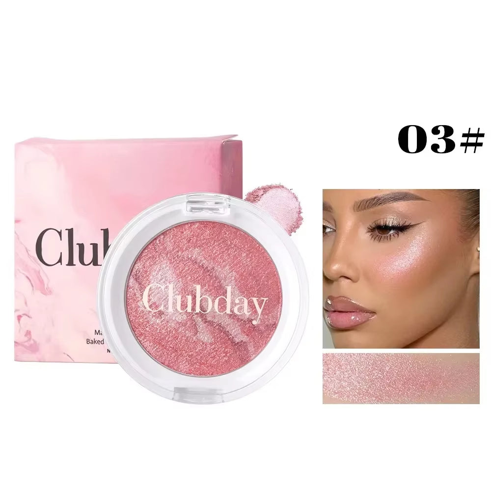 Pearly Blush Marble Pattern Face Baked Brighten Blush Highlight Long-Lasting Natural Highgloss High Pigment Contour Face Makeup