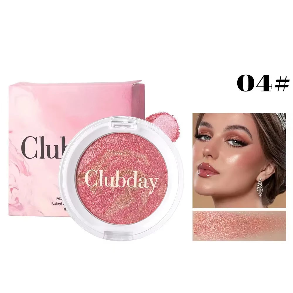 Pearly Blush Marble Pattern Face Baked Brighten Blush Highlight Long-Lasting Natural Highgloss High Pigment Contour Face Makeup