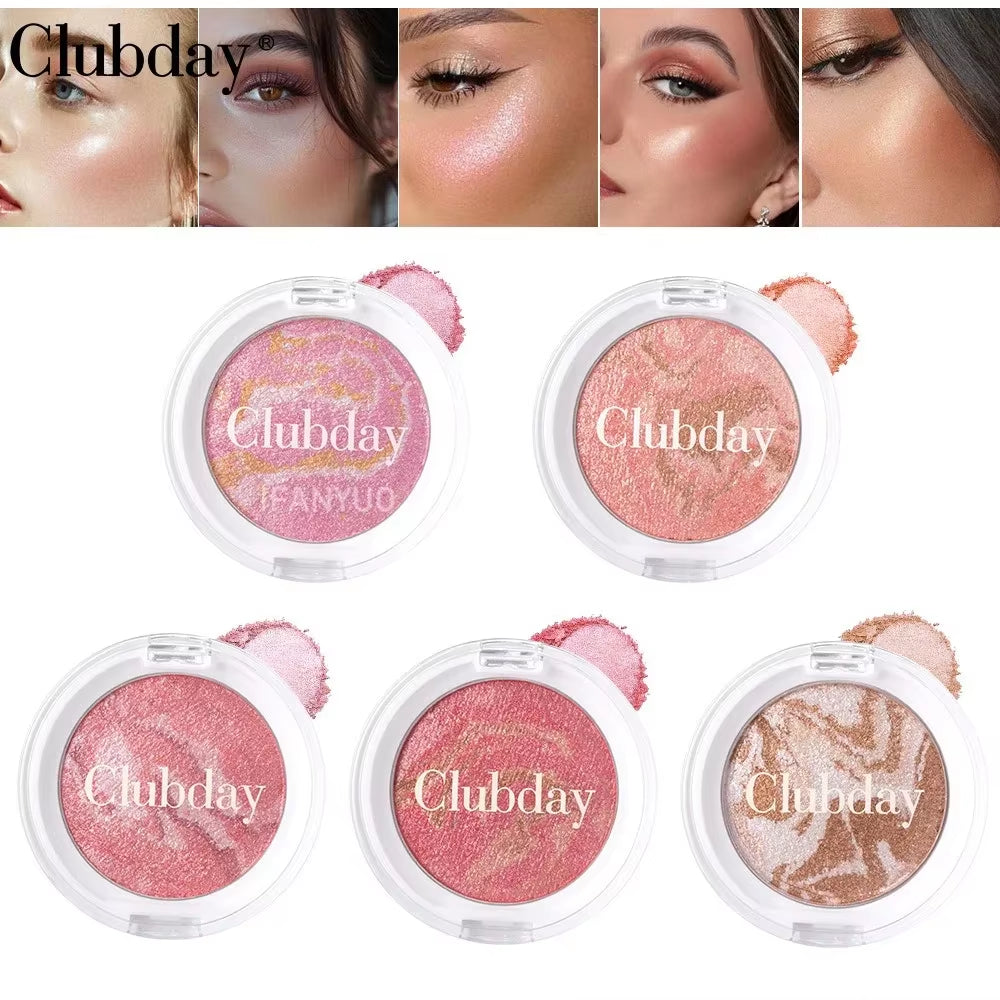 Pearly Blush Marble Pattern Face Baked Brighten Blush Highlight Long-Lasting Natural Highgloss High Pigment Contour Face Makeup